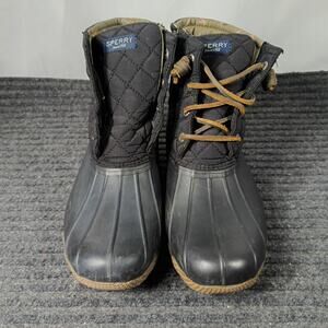 Sperry Women’s Black Quilted Duck Boots Waterproof Lace-Up Winter Shoes Size 8